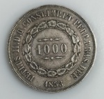 LOTE CONTENDO 1 MOEDA DE 1000 REIS - IMPERIO - ANO 1853 - PRATA 0,917 - 12,75 GRAMAS - 30 MM - MBC - NO ESTADO CONFORME FOTOS