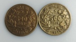 LOTE CONTENDO 2 MOEDAS DE 500 REIS - ANOS 1924 E 1927 - BRONZE-ALUMINIO - 4 GRAMAS - 22,5 MM - MBC - NO ESTADO CONFORME FOTOS