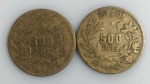 LOTE CONTENDO 2 MOEDAS DE 500 REIS - ANOS 1924 E 1928 - BRONZE-ALUMINIO - 4 GRAMAS - 22,5 MM - MBC - NO ESTADO CONFORME FOTOS