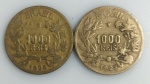 LOTE CONTENDO 2 MOEDAS DE 1000 REIS - ANOS 1925 E 1927 - BRONZE-ALUMINIO - 8 GRAMAS - 27 MM - MBC - NO ESTADO CONFORME FOTOS