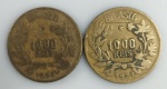 LOTE CONTENDO 2 MOEDAS DE 1000 REIS - ANOS 1925 E 1927 - BRONZE-ALUMINIO - 8 GRAMAS - 27 MM - MBC - NO ESTADO CONFORME FOTOS