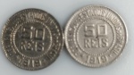 LOTE CONTENDO 2 MOEDAS DE 50 REIS - ANO 1919 - CUPRONIQUEL - 3 GRAMAS - 17 MM - MBC - NO ESTADO CONFORME FOTOS