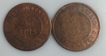 LOTE CONTENDO 2 MOEDAS DE 20 REIS - REPUBLICA - ANOS 1905 E 1908 - BRONZE - 7 GRAMAS - 25 MM - MBC - NO ESTADO CONFORME FOTOS