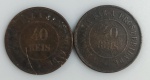 LOTE CONTENDO 2 MOEDAS DE 40 REIS - REPUBLICA - ANOS 1908 E 1911 - BRONZE - 12 GRAMAS - 30 MM - MBC - NO ESTADO CONFORME FOTOS