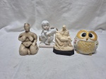 Lote de 4 enfeites diversos em porcelana em resina. Medindo o maior 11cm de altura.