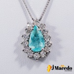 Colar Ouro Branco 18k com pintente 1 turmalina paraiba de 2ct com diamantens Tamanho 42cm Peso 6,5g