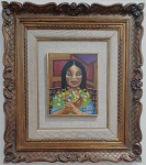 EMILIANO DI CAVALCANTI ÓLEO SOBRE MULATA COM RAMALHETE DE FLORES 28 X 23 cm. ASSINADA FRENTE E VERSO