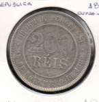 MOEDA BRASIL REPUBLICA - 200 REIS 1896 - MBC/SOB - CUPRO-NIQUEL - 15 GRAMAS - 32MM - CATALOGO AVALIA ENTRE R$ 40,00 E R$ 320,00 - NO ESTADO CONFORME FOTOS