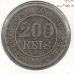 MOEDA BRASIL REPUBLICA - 200 REIS 1889 - MBC/SOB - CUPRO-NIQUEL - 15 GRAMAS - 32MM - CATALOGO AVALIA ENTRE R$ 40,00 E R$ 320,00 - NO ESTADO CONFORME FOTOS