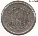 MOEDA BRASIL REPUBLICA - 100 REIS 1896 - MBC/SOB - CUPRO-NIQUEL - 10 GRAMAS - 27MM - CATALOGO AVALIA ENTRE R$ 30,00 E R$ 230,00 - NO ESTADO CONFORME FOTOS
