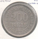 MOEDA BRASIL IMPERIO - 200 REIS 1884 - MBC/SOB - CUPRO-NIQUEL - 15 GRAMAS - 32MM - CATALOGO AVALIA ENTRE R$ 50,00 E R$ 500,00 - NO ESTADO CONFORME FOTOS