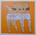 GRAVURA - TIRAGEM 8/20 - GATO FUNDO LARANJA - SERIGRAFIA - 29 X 29CM - VANIA NATALINO - ASSINADO A LAPIS PELA ARTISTA - ACID - SEM MOLDURA
