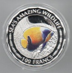 MOEDA BURUNDI - 100 FRANCOS 2015 - CUPRONIQUEL REVESTIDO DE PRATA - 31,1 GRAMAS - 38,61MM - FC - VIDA SELVAGEM MARINHA - PEIXE ANJO MAJESTOSO - REPLICA EM PERFEITO ESTADO CONFORME FOTOS