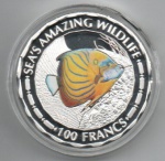 MOEDA BURUNDI - 100 FRANCOS 2015 - CUPRONIQUEL REVESTIDO DE PRATA - 31,1 GRAMAS - 38,61MM - FC - VIDA SELVAGEM MARINHA - PEIXE ANJO AZULADO - REPLICA EM PERFEITO ESTADO CONFORME FOTOS