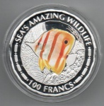 MOEDA BURUNDI - 100 FRANCOS 2015 - CUPRONIQUEL REVESTIDO DE PRATA - 31,1 GRAMAS - 38,61MM - FC - VIDA SELVAGEM MARINHA - PEIXE BORBOLETA BICUDA - REPLICA EM PERFEITO ESTADO CONFORME FOTOS
