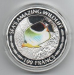 MOEDA BURUNDI - 100 FRANCOS 2015 - CUPRONIQUEL REVESTIDO DE PRATA - 31,1 GRAMAS - 38,61MM - FC - VIDA SELVAGEM MARINHA - PEIXE BORBOLETA DE SELA - REPLICA EM PERFEITO ESTADO CONFORME FOTOS