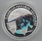 MOEDA GAMBIA - 1000 DALASIS 2015 - COBRE REVESTIDO DE PRATA - 28 GRAMAS - 40MM - FC - TESOUROS NATURAIS DA GAMBIA - PEIXE BOI AFRICANO - REPLICA EM PERFEITO ESTADO CONFORME FOTOS