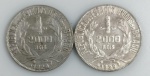 LOTE CONTENDO 2 MOEDAS DE 2000 REIS - ANOS 1924 E 1929 - MOCINHA - PRATA 0,500 - 8 GRAMAS - 26 MM - MBC - NO ESTADO CONFORME FOTOS