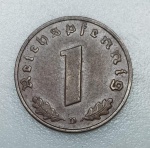 MOEDA ALEMANHA TERCEIRO REICH - 1 REICHSPFENNIG 1938 - BRONZE - 2,01 GRAMAS - 17,43MM - MBC/SOB - NO ESTADO CONFORME FOTOS