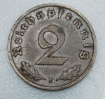 MOEDA ALEMANHA TERCEIRO REICH - 2 REICHSPFENNIG 1938 - BRONZE - 3,31 GRAMAS - 20,2MM - MBC/SOB - NO ESTADO CONFORME FOTOS