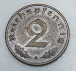 MOEDA ALEMANHA TERCEIRO REICH - 2 REICHSPFENNIG 1938 - BRONZE - 3,31 GRAMAS - 20,2MM - MBC/SOB - NO ESTADO CONFORME FOTOS