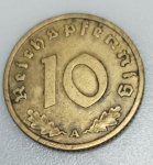 MOEDA ALEMANHA TERCEIRO REICH - 10 REICHSPFENNIG 1937 - ALUMINIO-BRONZE - 4 GRAMAS - 21MM - MBC - NO ESTADO CONFORME FOTOS