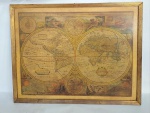 Antigo e raro quadro com moldura e fundo em madeira com Impressão Licenciada do Mapa do Mundo de 1651 - A NEW AND ACCVRAT MAP OF THE WORLD" - " Um Novo e Preciso Mapa do Mundo " - Reproduzido e licenciado pela HAMMOND INCORPORATED - Impressão com a cores autênticas do original - 54 cm x 42 cm x 1,5 cm. Conforme fotos.