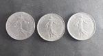 França - Lote de 3 Moedas - 5 Francos - Republique Française - Ano: 1970 / 71 / 78 - Conforme fotos.