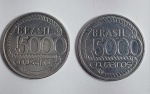 Brasil - Lote de 2 Moedas - 5000 Cruzeiros - Comemorativa aos 200 anos da morte de Tiradentes - 1792 / 1992 - Conforme fotos.