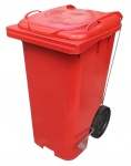 JSN - Cesto contêiner de lixo em polipropileno com pedal em aço carbono e rodas - 240L - 106x57x74 cm - com desgastes nas rodas e marcas de ferrugem no pedal.