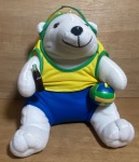 COCA-COLA ESPORTISTA - Urso de pelúcia da Coca-Cola - Vôlei   - 23x20x20cm - com parte do boné com desgastes.