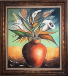 BURLE MARX, ACRILICO SOBRE TELA, IMPONENTE E EXPRESSIVO VASO DE FLORES  88 X 78 cm,  OBRA ACOMPANHA