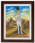 HOLMES NEVES (1925/2008) - Obra em óleo sobre tela "São Sebastião", assinada canto inferior direito, protegida por moldura de madeira acastanhada e paspatur. Medida da obra 30 x 40cm. Medida total 41 x 51cm.