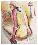 SANDRO DONATELLO (1945 / 2021) - Nu feminino sobre cartão, assinada no canto inferior direito e verso, pelo artista Sandro Donatello, filho de Oswaldo Teixeira, datada 1997, protegida por moldura de madeira patinada e vidro transparente. Medida da obra 45 x 38cm. Medida total 52 x 42cm.