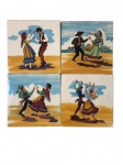 Antigo Lote de quatro (4) azulejos Portugueses com selo no verso