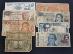 Nove cédulas de países estrangeiros diversas