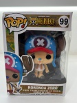 Funko Pop - One Piece (Tony Tony Chopper- Flocked), na caixa de outro personagem, no estado das fotos