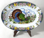 Grande travessa em ÁGATA com pintura de aves e flores, marca Mãe ágata. Medidas: 37 x 51 cm
