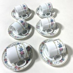 Seis xicaras de cafezinho em porcelana nacional com decoração floral