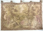 Antiga tapeçaria francesa, com bela cena de musicista, provavelmente final do século XIX, início do século XX. Medidas: 117 x 167 cm