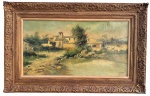 Charles CASTELLA (XX) - oleo s/ tela, "paisagem, Lago e casas, medindo: 39 cm x 73 cm e 95 cm x 62 cm 