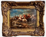 Pintura Europeia, assinatura não localizada, oleo s/ madeira, medindo: 29 cm x 38 cm e 59 cm x 50 cm