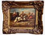 Pintura Europeia, assinatura não localizada, oleo s/ madeira, medindo: 29 cm x 38 cm e 59 cm x 50 cm