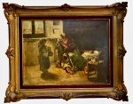 Pintura europeia, assinatura ilegível, oleo s/ tela, medindo: 59 cm x 78 cm e 1,04 m x 84 cm