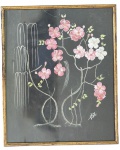 Pintura oriental s/ cartão, assinado, medindo: 64 cm x 53 cm e 60 cm x 53 cm