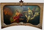Maravilhosa  pintura (painel) europeu digna de Museu possivelmente Sec. XVIII - XIX, oleo s/ tela, chassis cruzado em cunha, moldura curva com volutas, medindo: 1,44 m x 82 cm e 1,61 m x 1,10 m.