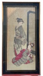 Pintura oriental, tecnica mista s/ papel, no verso etiqueta: "JOSE L. FONSECA PEYON, M. AERONÁUTICA", medindo: 1,00 m x 53 cm