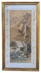 Pintura oriental, tecnica mista s/ papel, assinado e selo vermelho, medindo: 79 cm x 43 cm