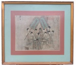 Pintura oriental, tecnica mista s/ papel, assinado e selo vermelho, medindo: 65 cm x 57 cm (no estado)