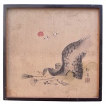 Pintura oriental, tecnica mista  s/ seda, assinado e selo vermelho, medindo: 31 cm x 33 cm e 29 cm x 30 cm